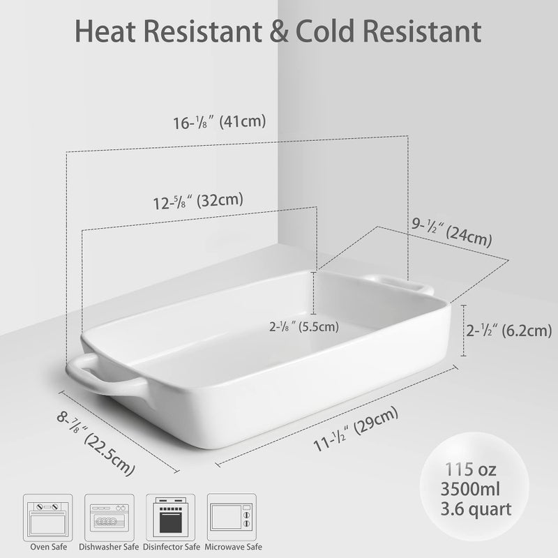 Keponbee Baking Pan Rectangular, Oven Dish Baking Tray, Heavy Duty Ceramic Pans for Cake, Lasagna, Banquet and Daily Use, 3.6 Quart High Capacity - Image 2